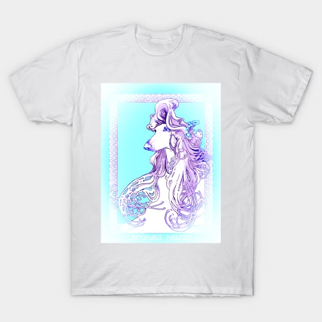 Afghan Hound. Mucha/Watson. Sky Blue and Grape T-Shirt by chepea2